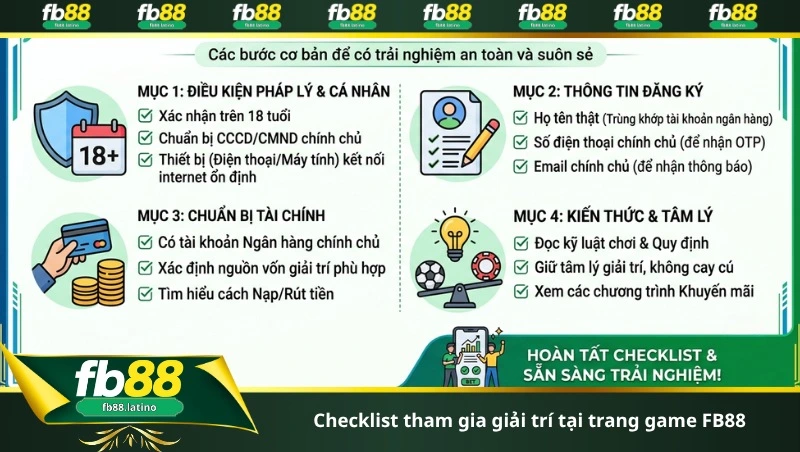 checklist tham gia giải trí tại trang game FB88