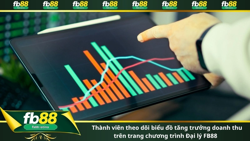 Thành viên theo dõi biểu đồ tăng trưởng doanh thu trên trang chương trình Đại lý FB88