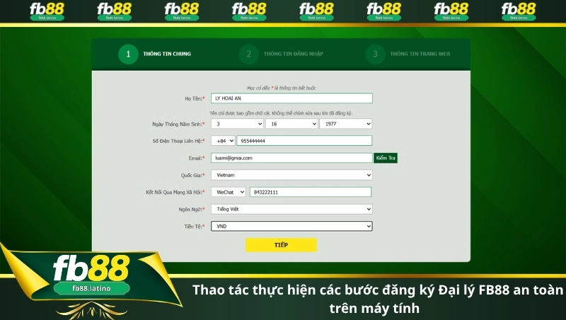 Thao tác thực hiện các bước đăng ký Đại lý FB88 an toàn trên máy tính