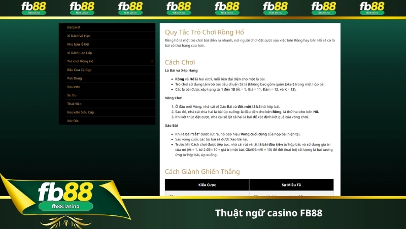 thuật ngữ casino FB88